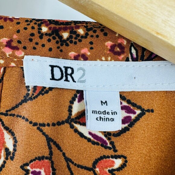 DR2 Copper Brown Floral Ruffle Sleeve Blouse Size M Semi-Sheer - Picture 6 of 8